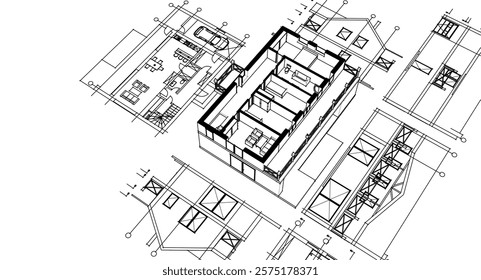 cottage planning sketch 3d illustration