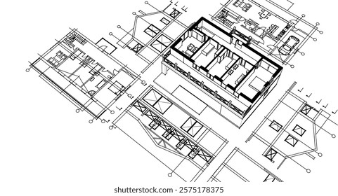 cottage planning sketch 3d illustration