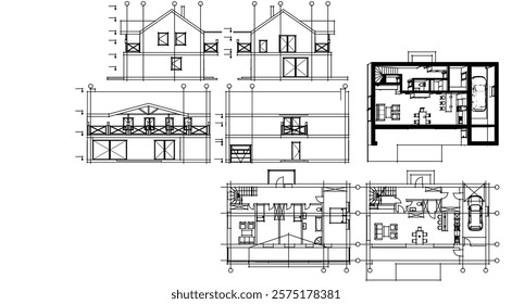 cottage planning sketch 3d illustration