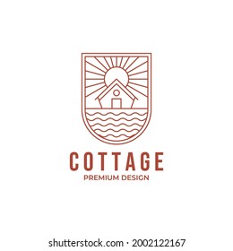 cottage riverside at daytime line art logo vectorial