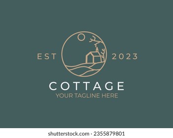 Cottage Simple Concept Logo. Illustration Nature Badge Brand Identity.