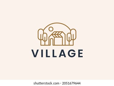 cottage simple line art logo. village logo vector illustration design
