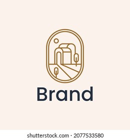 cottage simple line art logo. village logo vector illustration design	