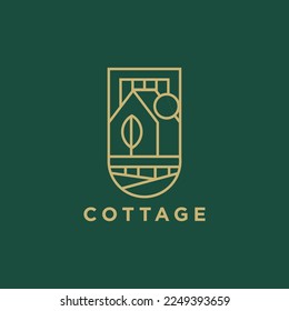 cottage simple line art logo template vector illustration design