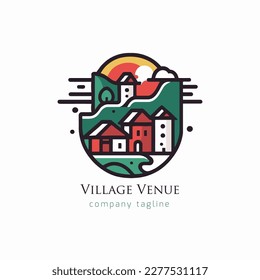 plantilla de diseño de logotipo sencillo de cabaña. diseño de ilustración vectorial del logo de aldea. logotipo de atracción de la ciudad de vacaciones de viajes