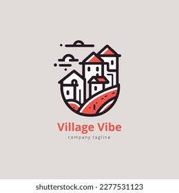 cottage simple logo design template. village logo vector illustration design. travel vacation city attraction logo