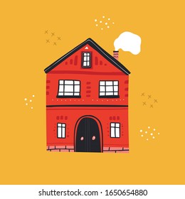 Cottage with smoke from chimney flat illustration