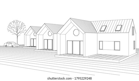 
cottage town houses 3d illustration