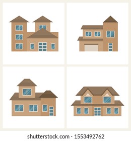 Cottage vector illustration set of cute colorful houses. Home and houses design collection. Vector graphic for real estate design. Village buildings for landscape.