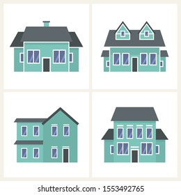 Cottage vector illustration set of cute colorful houses. Home and houses design collection. Vector graphic for real estate design. Village buildings for landscape.