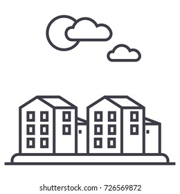 cottage, village vector line icon, sign, illustration on background, editable strokes