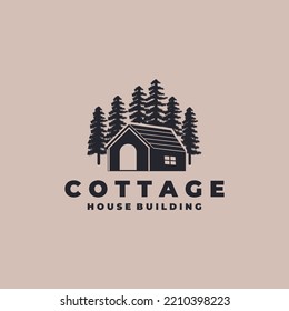 cottage vintage logo vector illustration design graphic, vintage cottage and pine tree symbol design