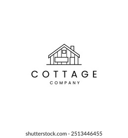 cottage or wooden house logo in line art design style