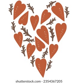 Corazón estético de Cottagecore. Ilustración vectorial estética en estilo caricaturizado aislado en fondo blanco 