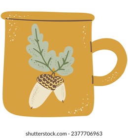 Kerne Ästhetische Teetasse. Handgezeichnete Karikatur Vintage Küchenwerkzeug. Retro Kaffee oder Teacup, mug dekorative Keramik. Stakeholder-Element. Gemütliche, süße, hitzige Vektorgrafik einzeln auf Weiß