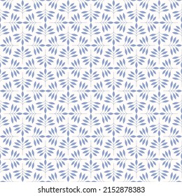 Cottagecore botanical seamless pattern. Vintage floral vector background with branches and symmetric leaves. Mosaic grid, simple retro print for fabric, home textile and goods
