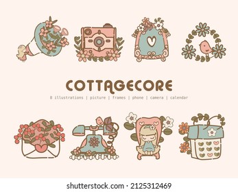 Cottagecore Scandinavian Aesthetic Element Pastel Color Illustration 