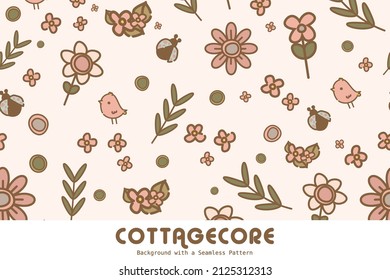 Cottagecore Scandinavian Aesthetic Wallpaper Background seamless Pattern Pastel Color Illustration 