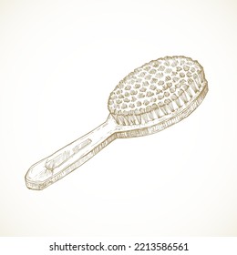 Cottagecore style rural hair brush. Hand Drawn Sketch Vector Illustration. Countryside Recreation and Picnic Comb Doodle Item. Isolated