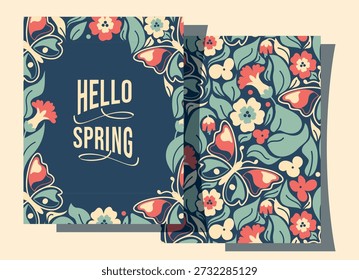Plantilla de tarjeta de felicitación de Vertical Cottagecore con marco floral y mariposas. Composición lista para texto con espacio de copia, ambiente acogedor de primavera y motivos de naturaleza pastel.