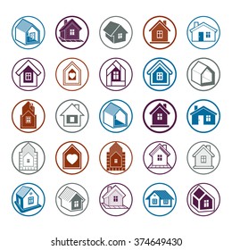 Cottages collection, real estate and construction theme. Houses vector illustration