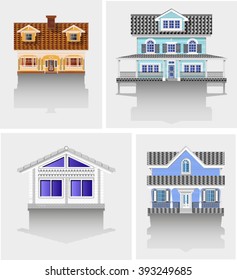 cottages of various designs isolated on light background