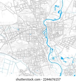 Cottbus, Brandenburg, Germany high resolution vector map with editable paths. Bright outlines for main roads. Use it for any printed and digital background. Blue shapes and lines for water.