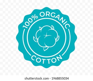 Cotton, 100 organic eco icon and bio natural vector logo. Natural cotton tag for green bio and eco green stamp