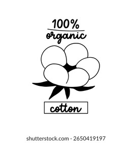 Cotton 100 organic icon pure logo. Fabric soft flower cotton symbol. Vector illustration