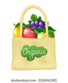 Cotton bag with fruit. Vector clipart isolated on white background.