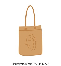 Cotton bag with girl print. Vector Illustration for printing, backgrounds, covers and packaging. Image can be used for greeting cards, posters, stickers and textile. Isolated on white background.