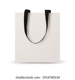 Cotton bag mockup, Textile tote bag for shopping mockup. Vector illustration isolated on white background.