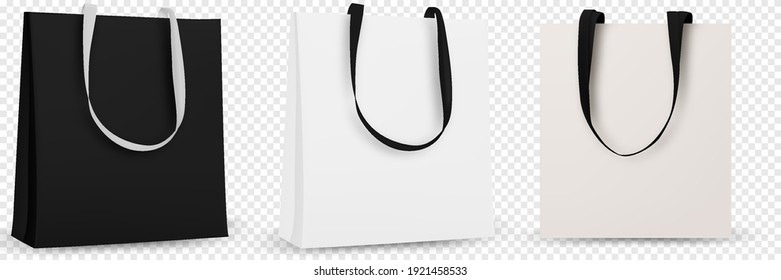 Cotton bag mockup, Textile tote bag for shopping mockup. Vector illustration isolated on white background.