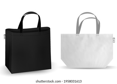 Cotton bag mockup, Textile tote bag for shopping RPET mockup. Vector illustration isolated on white background.