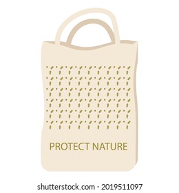 Cotton bag - vector. Protection of nature. Eco fabric bag. Reusable shopping bag. Eco-friendly tote bag. Say no to plastic.