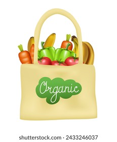Cotton bag with vegetables. Vector illustration isolated on white background.