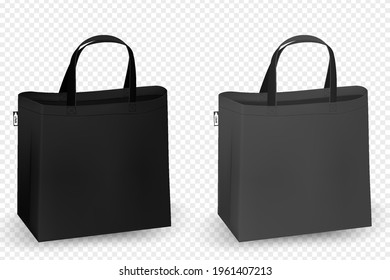 Cotton bags, RPET realistic corporate identity mock-up items template transparent background. Vector illustration isolated.