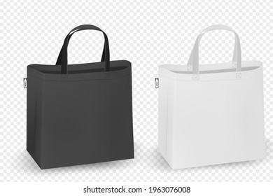 Cotton bags, RPET realistic corporate identity mock-up items template transparent background. Vector illustration isolated.