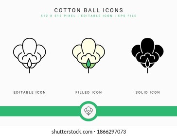 Cotton Ball icons set vector illustration with solid icon line style. Cotton Flower concept. Editable stroke icon on isolated background for web design, user interface, and mobile application