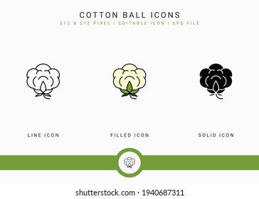 Cotton Ball icons set vector illustration with solid icon line style. Cotton Flower concept. Editable stroke icon on isolated background for web design, user interface, and mobile application