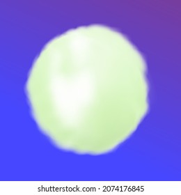 Cotton ball pom or round snowball isolated on purple background. Vector pastel green round fluffy cloud.
