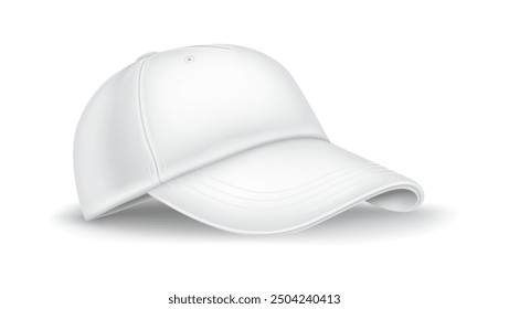 Cotton baseball cap practical vector illustration. Casual design. Mockup sports headwear side see 3d question on white foundation