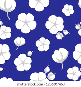 Cotton bolls or flower seamless pattern. Vector illustration in flat style.