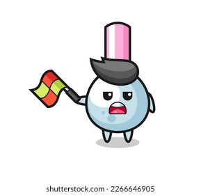 cotton bud cartoon as the line judge hold the flag up at a 45 degree angle , cute style design for t shirt, sticker, logo element