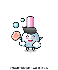 cotton bud character is bathing while holding soap , cute style design for t shirt, sticker, logo element