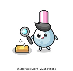 cotton bud character is checking the authenticity of the gold bullion , cute style design for t shirt, sticker, logo element