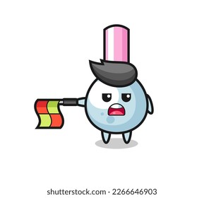 cotton bud character as line judge hold the flag straight horizontally , cute style design for t shirt, sticker, logo element