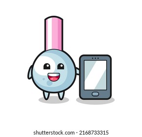 cotton bud illustration cartoon holding a smartphone , cute style design for t shirt, sticker, logo element