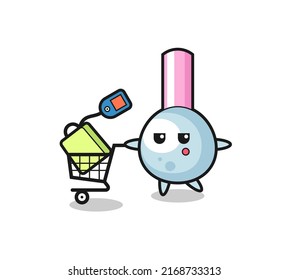 cotton bud illustration cartoon with a shopping cart , cute style design for t shirt, sticker, logo element