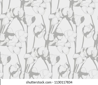 Cotton bud leaf flower vector hand drawn seamless pattern, packaging, label, identity, branding. Stylish seamless pattern texture design with cotton flowers. Sketch vector illustration